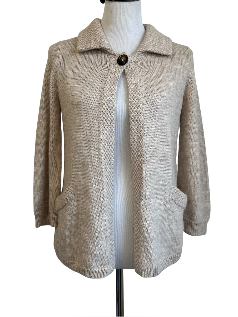 Gerard Darel Womens Alpaca Wool Blend Cardigan Sweater Sz 1 US XS Beige Collard